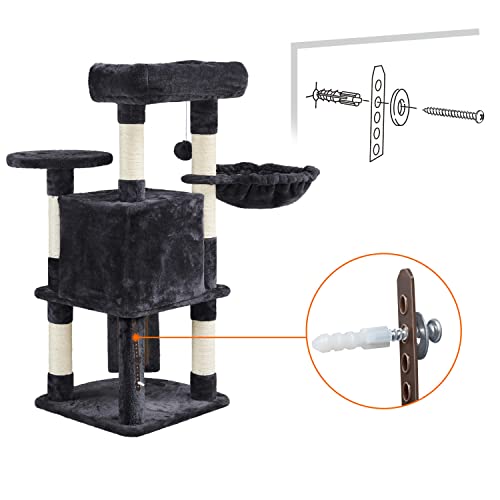42in Cat Tree Tower for Indoor Cats (Black)
