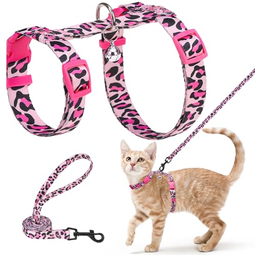 Cat Harness and Leash Set (Medium(Chest: 14"-22") / Leopard Pink)
