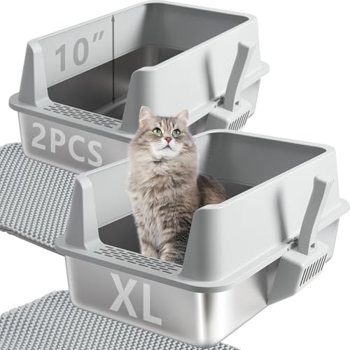 2PCS Stainless Steel Litter Box with Lid XL (2Pack-XL-lid box10"H)