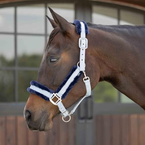 Valkyrie Ultra Fleece Padded Leather Fuse Breakaway Horse Halter (Sweet Blue/Navy / Cob)