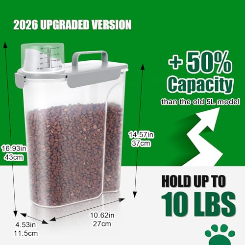 10 lbs Cat Dog Food Storage Container (Light Gray / 12 Qt)