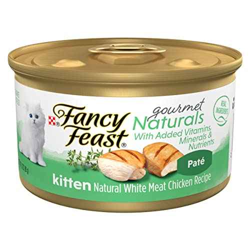 Purina Fancy Feast Grain Free Pate Wet Kitten Food Gourmet Naturals White Meat Chicken Recipe (3 Ounce (Pack of 12))