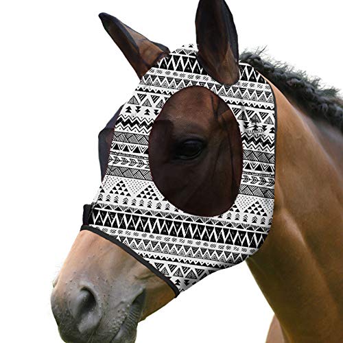 Super Comfort Stretchy Fitting Horse Fly Mask with UV Protection Soft on Skin with Breathability Doodle Aztec Pony (Pony / Doodle Aztec)