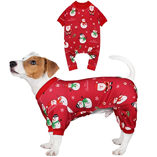 Dog Christmas Pajamas Snowman Pet Clothes Costumes Pjs Stretchy Funny Pet Costumes Outfit Dog Pajamas for Medium Dogs (Medium / Red Christmas)