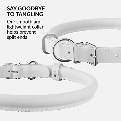 Tangle Free Rolled Leather Dog Collar (White / L)