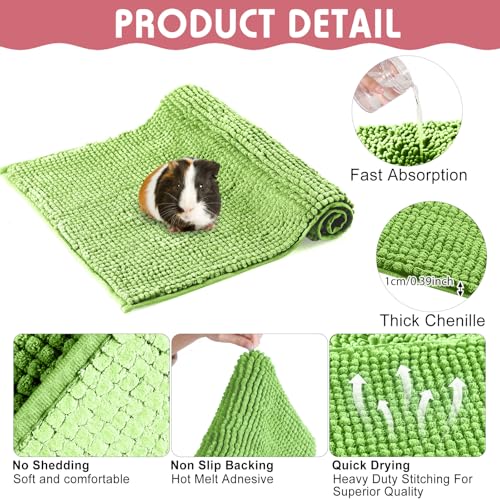 4 Pcs Guinea Pig Cage Liner (Green Pink / 16 x 24 Inch / Low Pile Chenille)