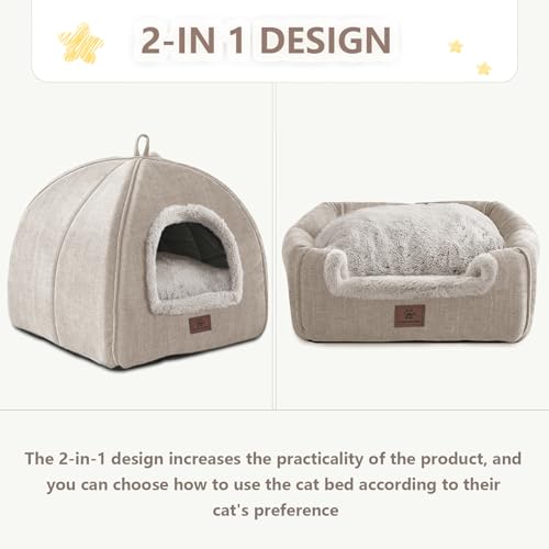 Cat Bed for Indoor Cats (Beige-1 / L(17.5 x 17.5 x 17.5 Inch))