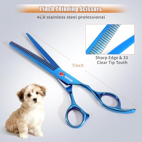 7.0in Titanium Dog Grooming Scissors Set (Blue 6 in 1 7inch)