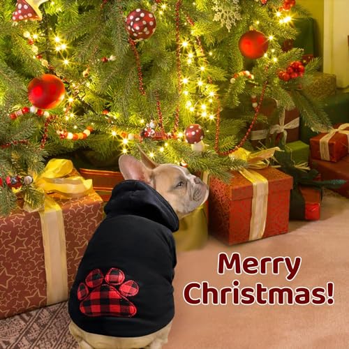 Dog Hoodie Flannel Pet Hooded Sweater with Hat Puppy Pullover Sweater Shirt (Small / Black)