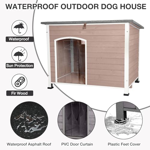 43.3’’ Large Dog House Outdoor Weatherproof Dog Kennel with Upgraded Thickened Metal Frame (Dog House)
