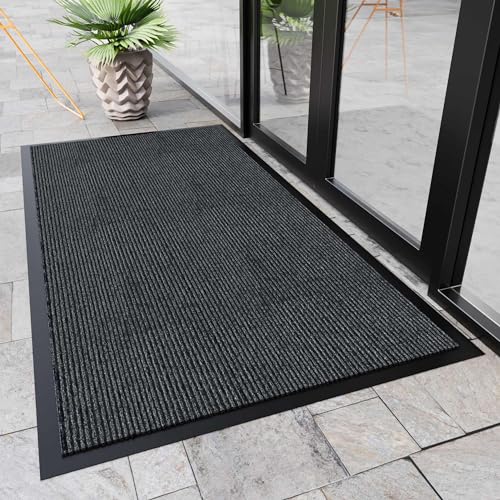 Indoor Outdoor Door Mat (Dark Grey Striped / 4' x 5' (Rectangular))