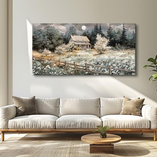 Nature Landscape Wall Paintings Wall Decor For Living Room Bedroom Decorations Rural Artwork Pictures Canvas Wall Art Large Framed for Office Farmhouse Aesthetic Home Decor Ready To Hang (48"L x 24"W / Rural landscape)
