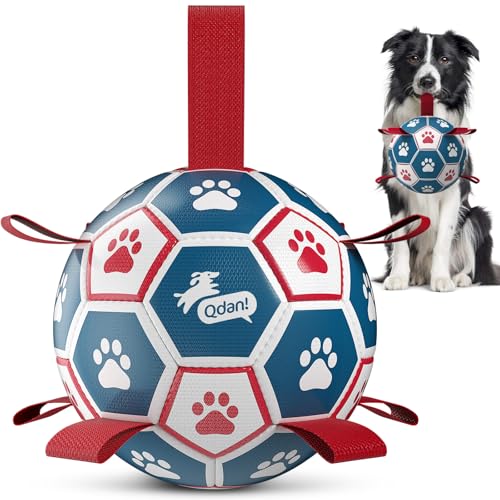Dog Balls 6 Inch Dog Soccer Ball with Straps (Red-Blue / Medium Size 2 (6 Inch))