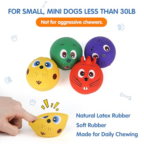 Dog Ball Toy Smiley Face Squeaky Dog Toys Soft Dog Balls Latex Rubber Squeak Dog Toys for Small Medium Puppy Pet Dog (Colorful Smiley Face)