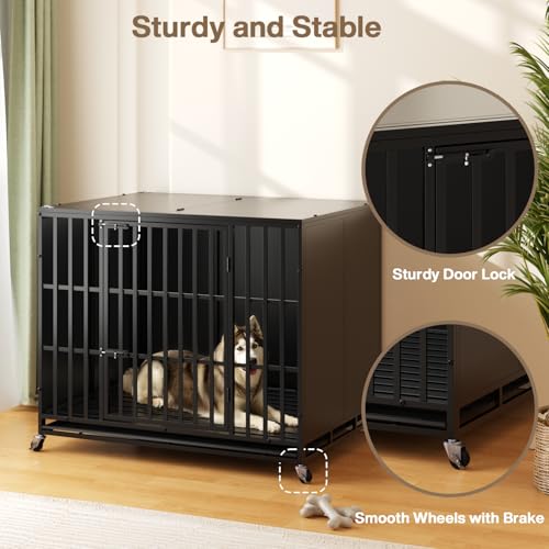 42 inch Heavy Duty Indestructible Dog Crate (43.3"L x 30.7"W x 33.8"H / Black)