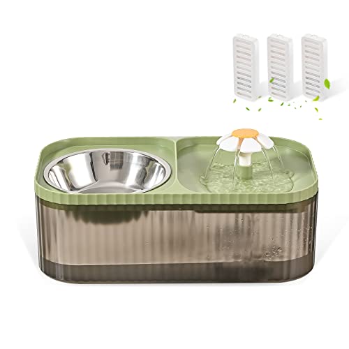 Cat Water Fountain and Food Bowl (1 Count Black & Green 3L Standard)
