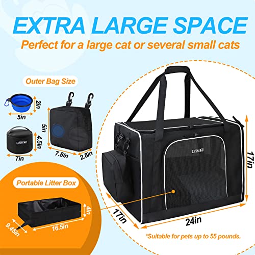 Extra Large Cat Carrier with Litter Box for Car Travel (Black(A carrier with litter box))