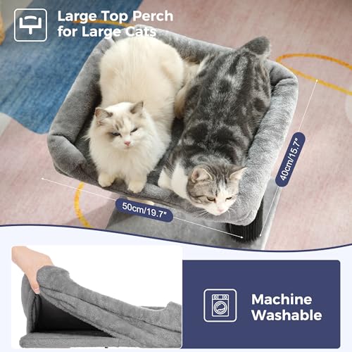 Cat Tree Tower for Large Cats Cat Scratching Post with Bed 20X16” (Large / Gray)