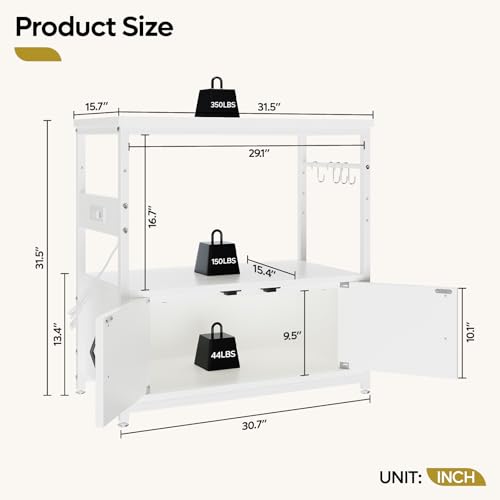 20 29 Gallon Fish Tank Stand with Power Outlet & Cabinet (White / 20-29 Gallon)