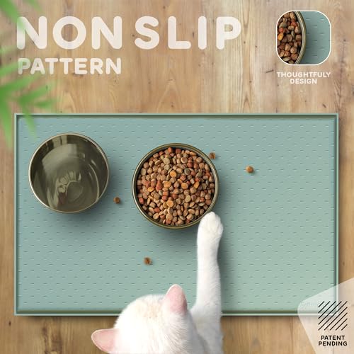 Dog Food Mat 24x15 Raised Edges Dogs Mat for Food and Water Prevent Spill (24"L x 15"W / Pistachio)