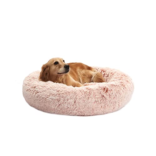 Calming Fluffy Donut Dog Bed for Large Dogs (36.0"L x 36.0"W x 8.0"Th / Pink)