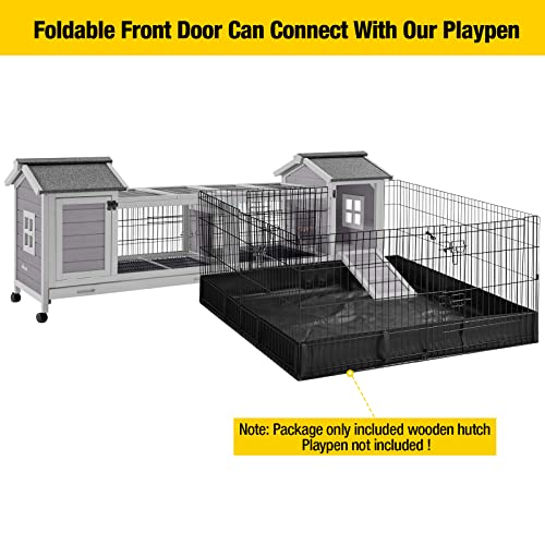 Rabbit Hutch Bunny Cage with Double House and Run Indoor Outdoor Guinea Pig House with Deeper No Leak Trays and Wheels