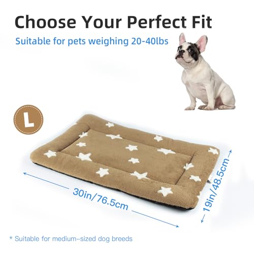 Dog Crate Pad Washable Puppy Dog Bed for Crate Flat Kennel Mat (30''L x 19''W x 1.5''Th / Brown)