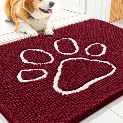 Dog Door Mat for Muddy Paws (30"X20" / Burgundy and White)