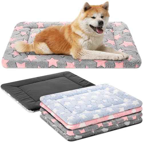 4 Pcs Dog Crate Pads Soft Warm (Rectangular 20 x 30 x 1.6 Inch / Star / Colorful)