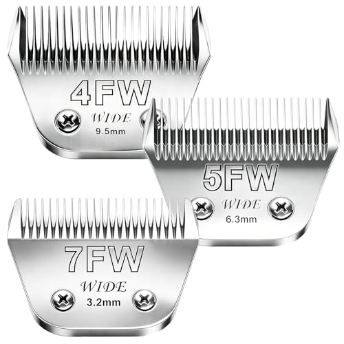 3Pack Wide Blade for Dog Grooming Clipper Blades (Silver/4FW+5FW+7FW-3Pack)