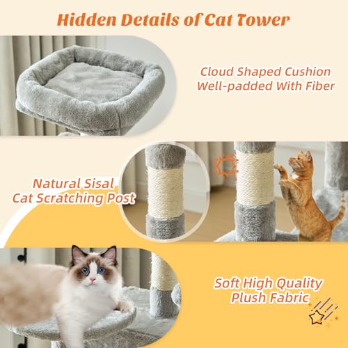 44 Inch Small Cat Tree Tower for Indoor Cats and Kittens (Light Grey / 44IN)