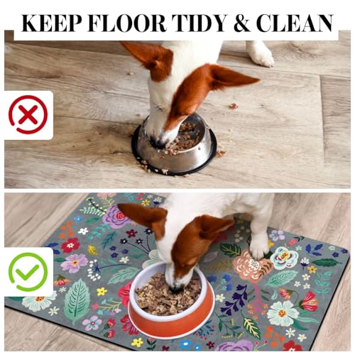 Dog Food Mats for Floors (Grey / 30"L x 17"W)