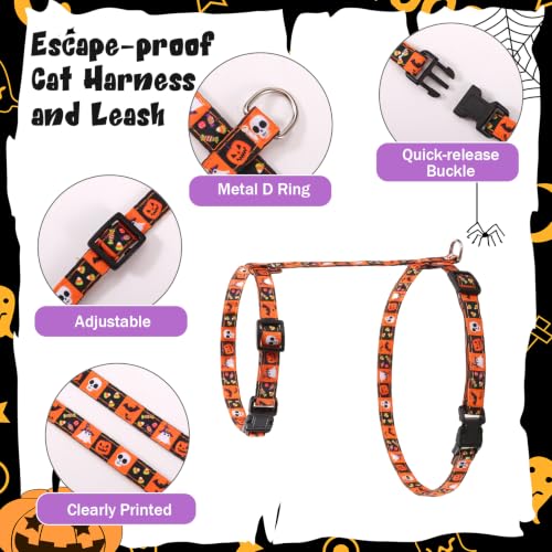 2 Pack Halloween Cat Harness and Leash Breakaway Cat Collars with Bow tie (Halloween Orange,Purple)