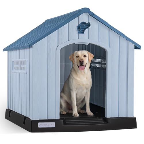Durable Waterproof Plastic Dog House for Small to Medium Sized Dogs (Blue / 33.5"L x 31.5"W x 33.9"H)
