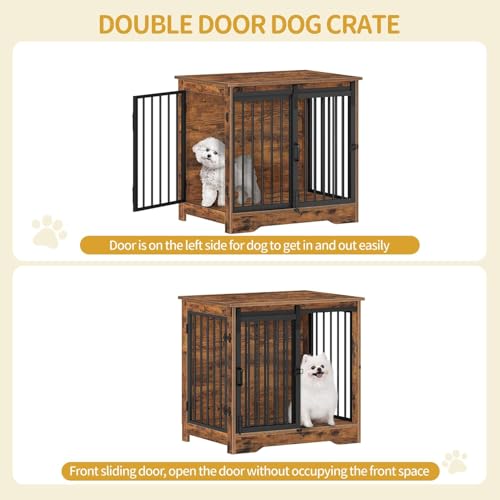 27.2" S Dog Crate Furniture Indoor Dog Kennel with Barn Door (Rustic Brown / 27.2"L x 19.3"W x 25.4"H)