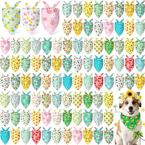 100 Pcs Summer Hawaiian Dog Bandanas Bulk (Summer / 25.6 x 17.7 x 17.7 Inch)
