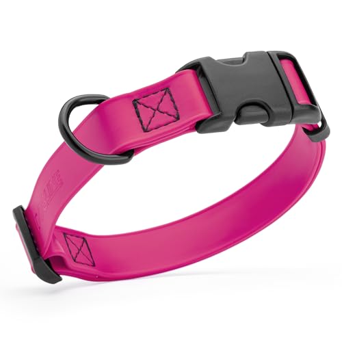 Biothane Waterproof Dog Collar with Quick Release Buckle Strong Coated Nylon Webbing with Odor (3/4"W by 12-19"L / Magenta Pink)