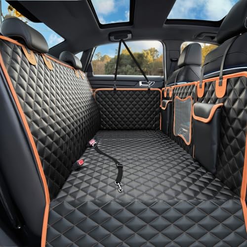Back Seat Extender for Dogs (Black with Orange / For Cars/Mid-Size SUV/Small Truck)