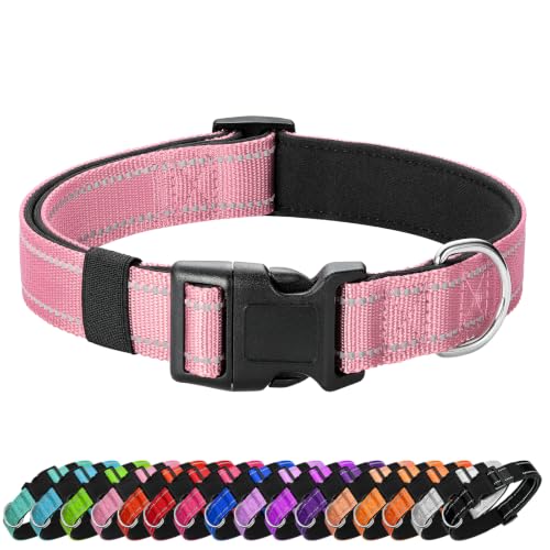 Reflective Dog Collar (Pink / L:width 1"neck 17.5-27")