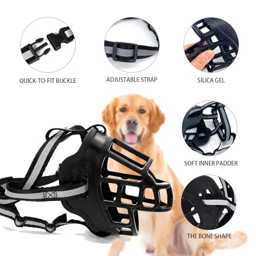 Dog Muzzle Anti Biting Mesh Soft Muzzles for Small Medium Large Dogs (L)