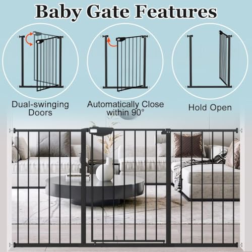 Triple Lock Baby Gate Extra Wide 67.32 (Black / 67.32-72.04"/171-183cm)