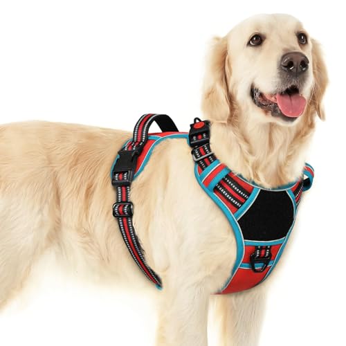 Dog Harness No Pull for Large Dogs (Large / Red & Teal)
