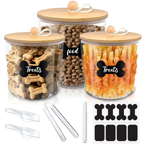3 Pack Airtight Dog Treat Containers Bamboo Lids (Wood - 3 Pack)
