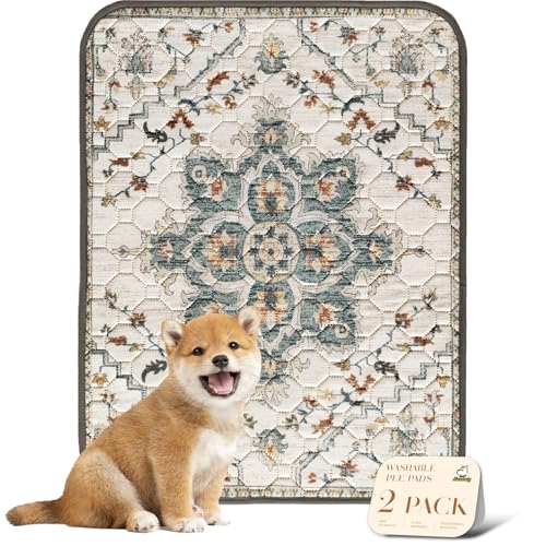 Washable Pee Pads for Dogs (18x24 Inch (Pack of 2) / Beige/Floral)