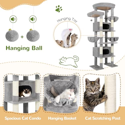 84 Inch Cat Tree for Large Cats (Light Gray)