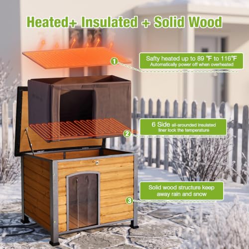 Heated Dog House Outdoor 35.5" Large Dog Kennel with Metal Frame Insulated Dog Crate Cage for Small to Medium Dogs Outside with Heater and Insulated Liner