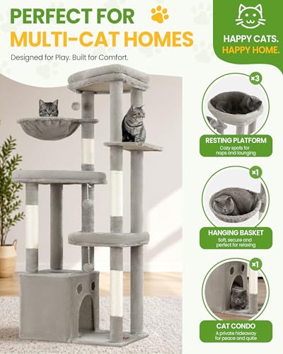 67in Cat Tree Tower for Indoor Cats (Light Grey1 / 67 Inches)