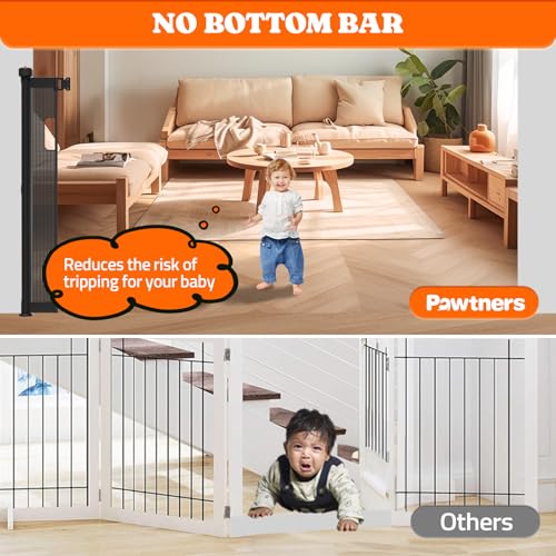 Extra Tall Retractable Baby Gates (Black / 51" Tall x 200" Wide)