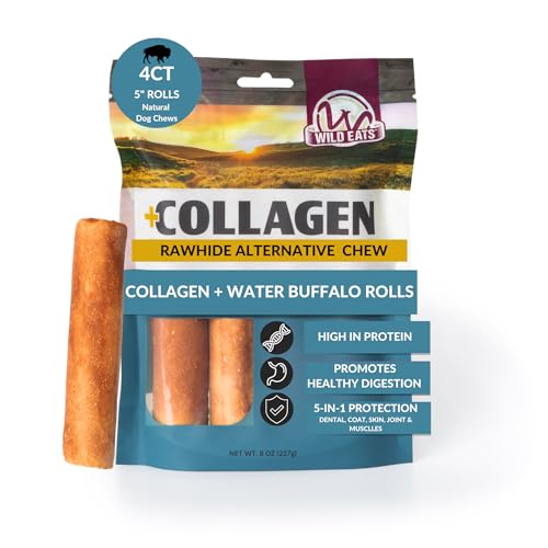 Water Buffalo Collagen Cheek Rolls 5" Chew 4pk Pig Ear Substitute (8 Ounce (Pack of 4))