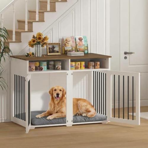 Furniture Dog Crate for 2 Dogs (White / 40.9"L x 23.6"W x 35.0"H)